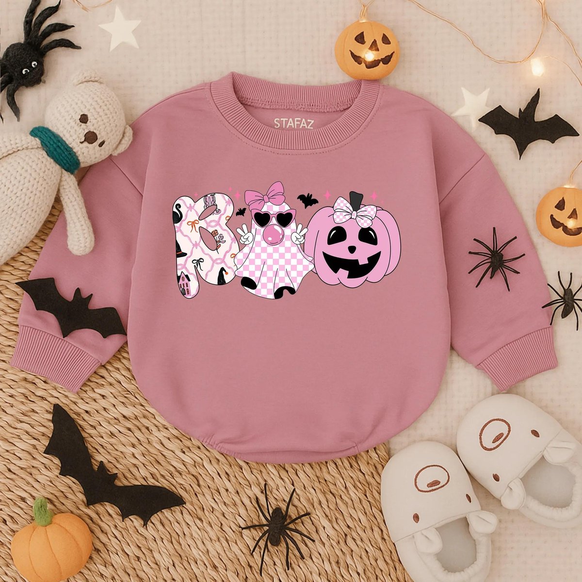 Boo Ghost Bubble Romper My First Boo Baby Girl Halloween Outfit Spooky Pumpkin Costume Retro Fall Ch