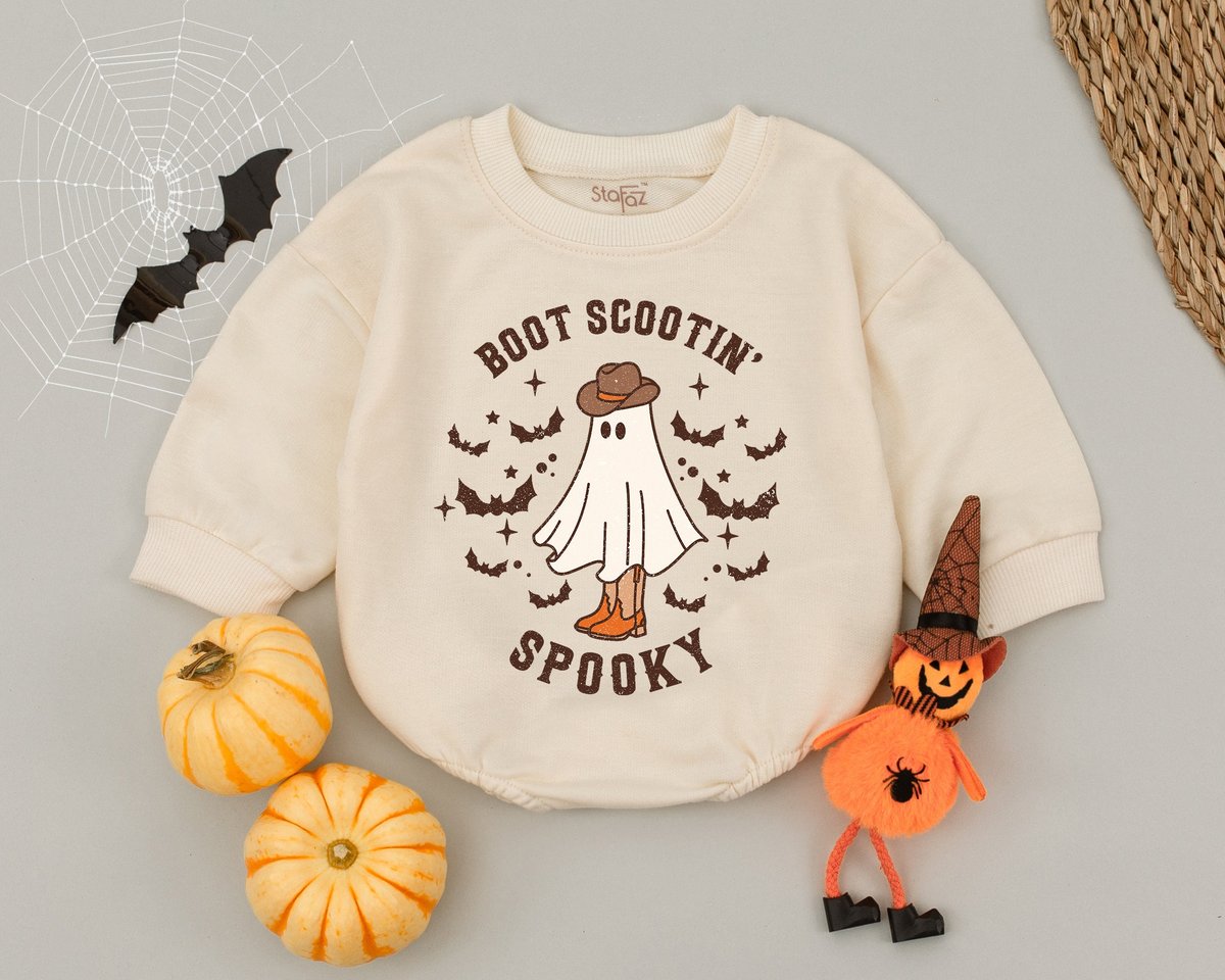 Boot Scootin Spooky Cowboy Romper Halloween Ghost ClothesWestern Baby Outfit Retro Cowboy Romper Cut