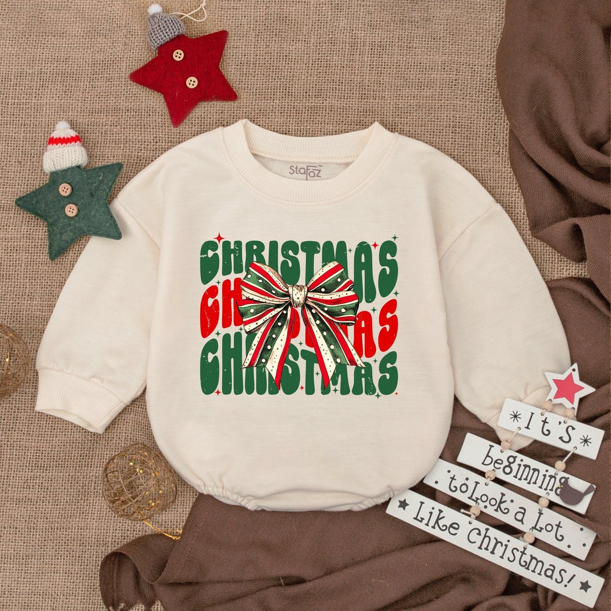 Bow Christmas Baby Romper My First Christmas Christmas Bodysuit Baby Christmas Outfit Christmas Over