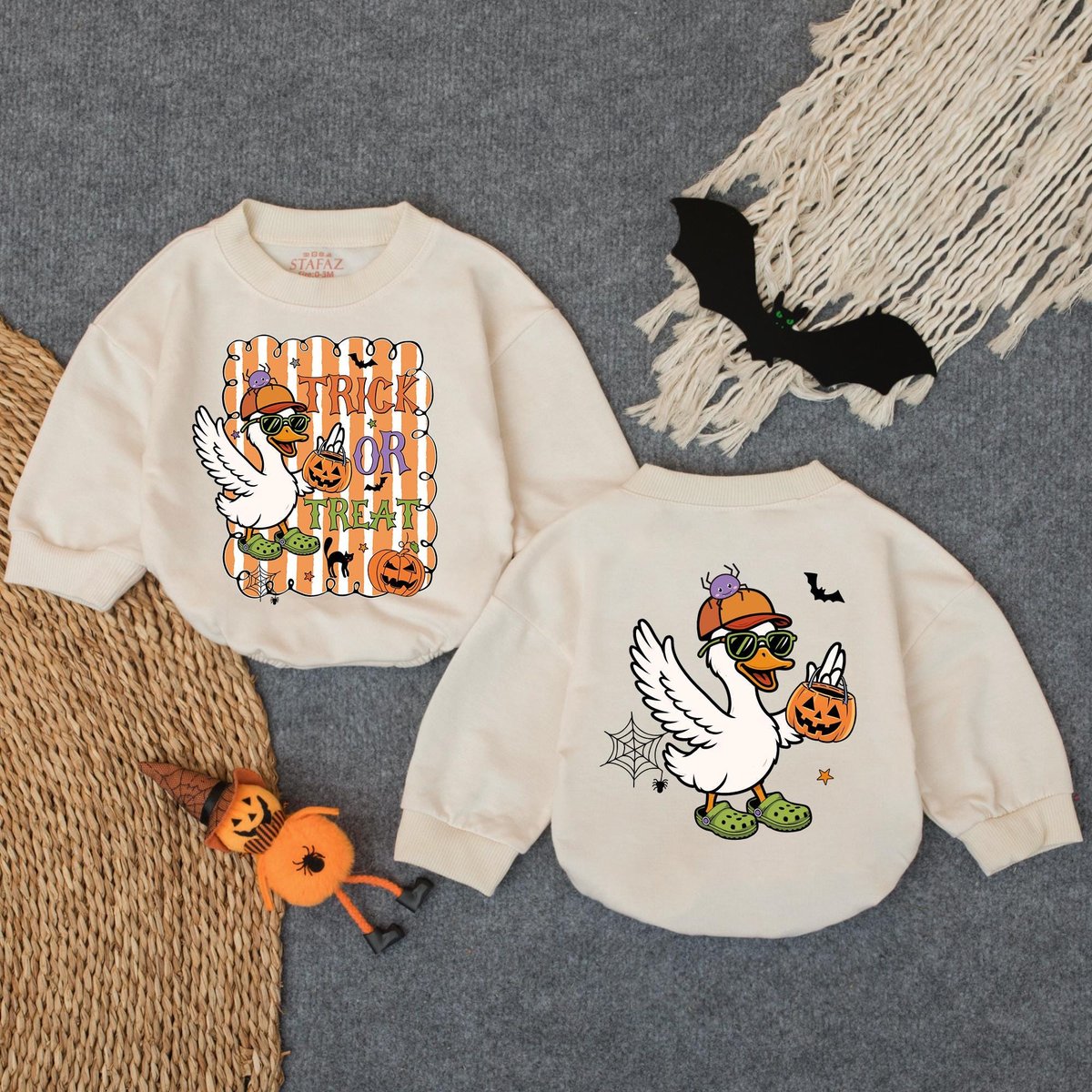 Boy Halloween Goose Trick or Treat Long Sleeve Bubble Romper Baby Boy First Halloween Outfit Toddler 432