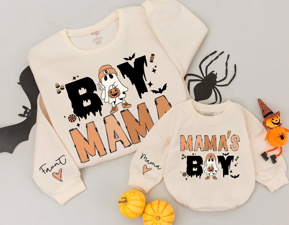 Boy Mama and Mama's Boy Sweatshirts Mommy and Me Sweaters Matching Family Outfits Retro Halloween H 176