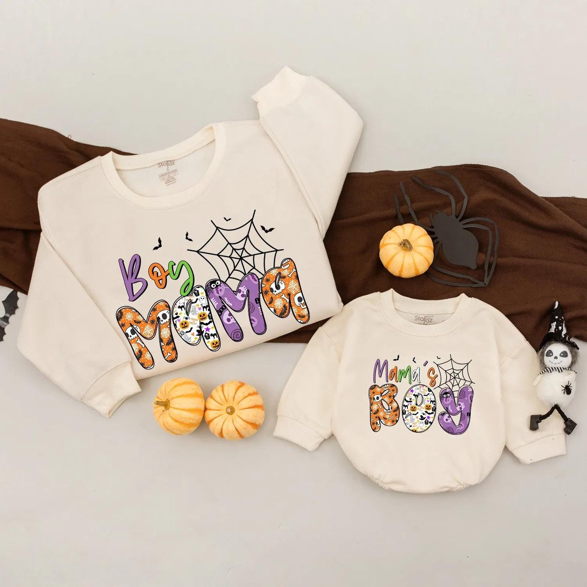 Boy Mama and Mamas boy Halloween Matching Outfit Halloween Family Sweatshirt Custom Spooky Season Cl 432