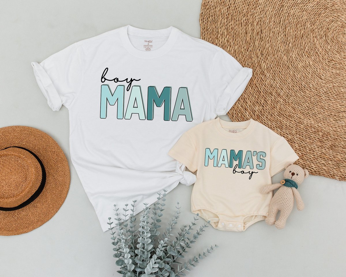 Boy Mama and Mamas Boy Matching Outfit Custom Family Baby Shower Gift Mama Shirt Son and Mom Matchin 171