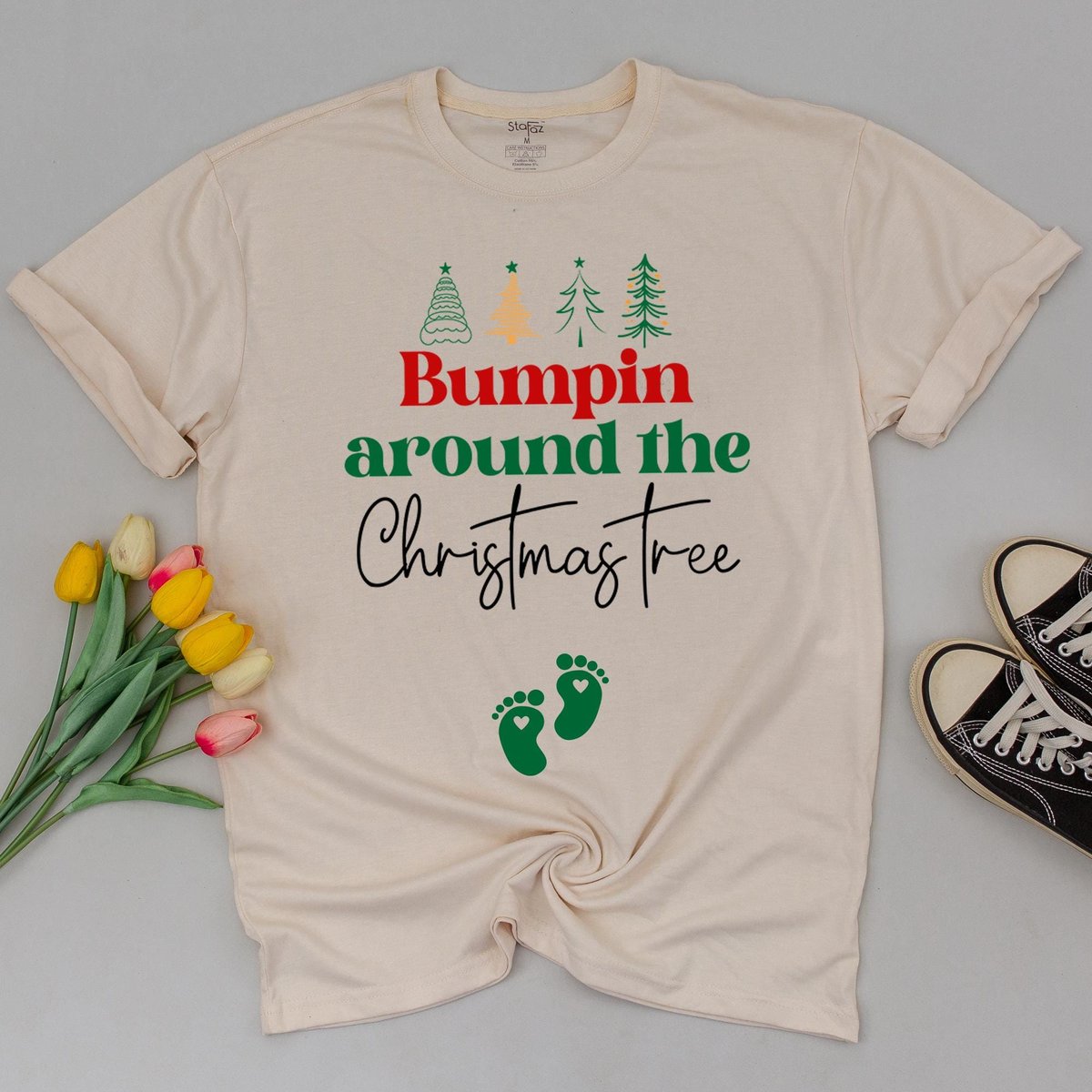 Bumpin Around the Christmas Tree Pregnancy Announcement Shirt Maternity Sweatshirt New Mom Gift Preg 181