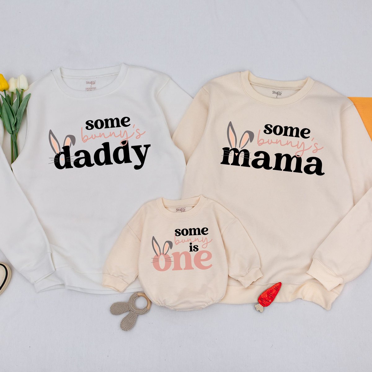 Bunny 1st Birthday Matching Family Sweatshirt Some Bunny Is One Birthday Outfit Floral Bunny Birthda 167