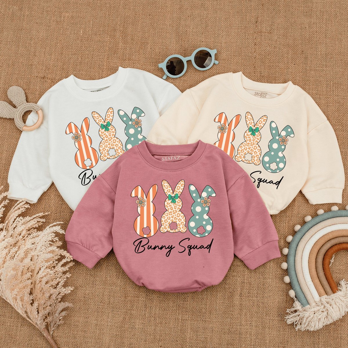 Bunny Squad Romper Kid Easter Baby Outfit First Easter Shirt Baby's first Easter Baby Sweatshirt Sw 165