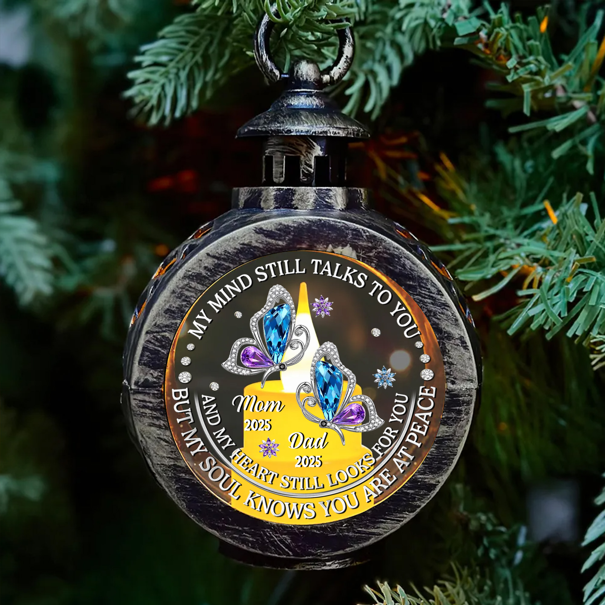 Personalized Memorial Butterfly Lantern Ornament - Metal & Acrylic - Sympathy Gift for Loss of Parents 2025-LTO-B0P84