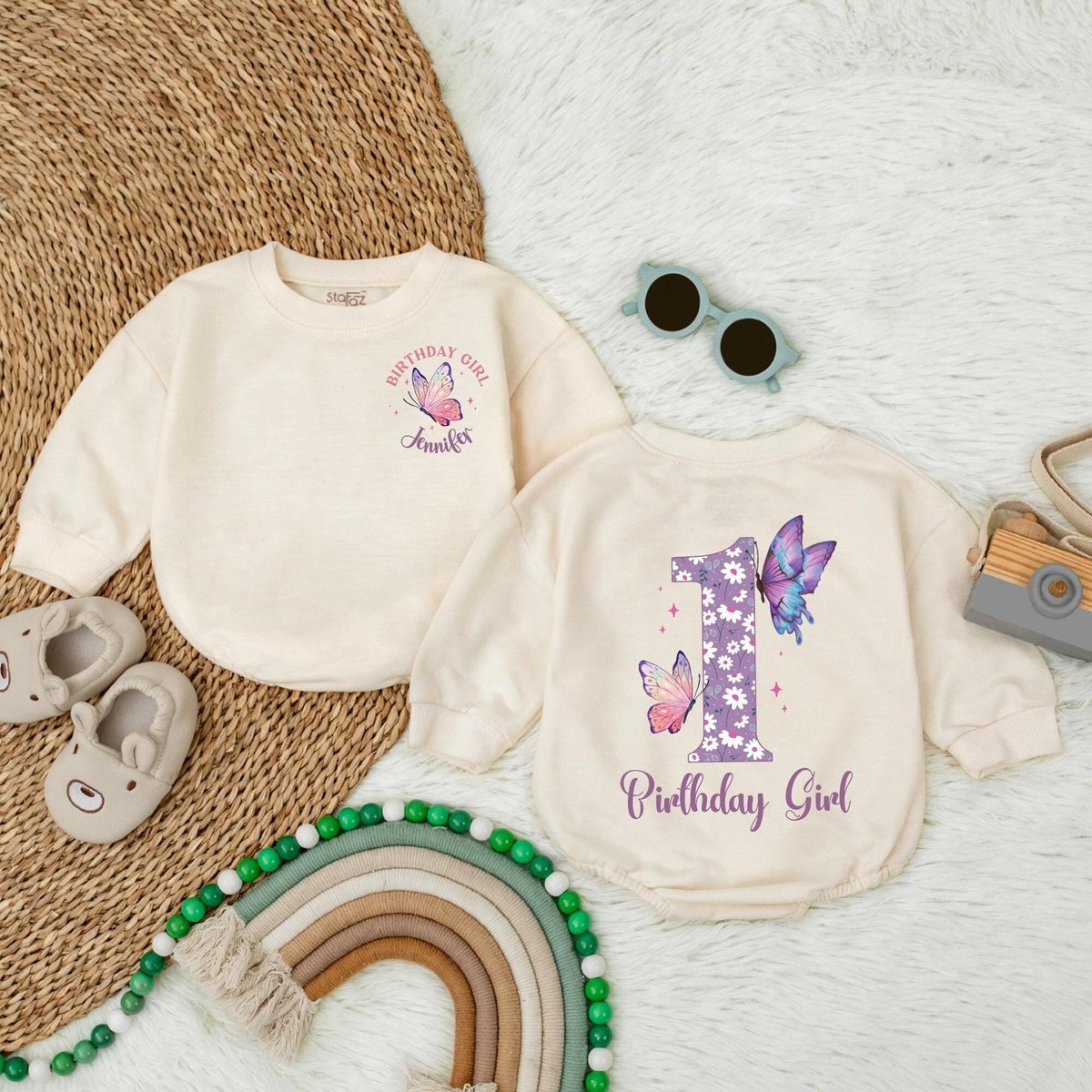 Butterfly girl birthday Bubble Romper Personalized Birthday Girl Long Sleeve Bubble Romper First Bir 185