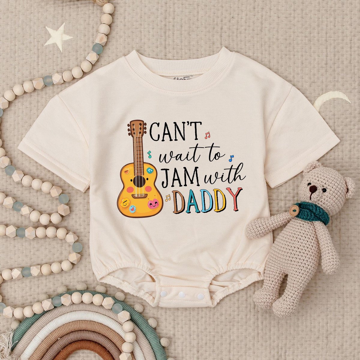 Can't Wait To Jam With Daddy Baby Romper Daddys Music Buddy Babysuit Rock Music Baby Romper Guitar