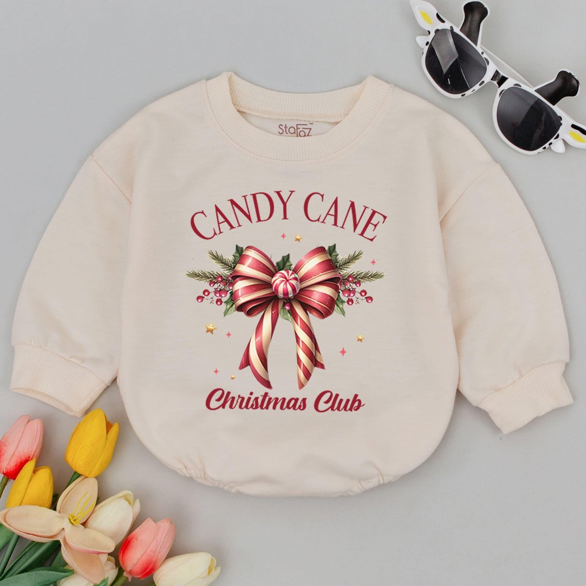 Candy Cane Christmas Baby Romper Baby First Christmas Baby Girl Holiday Outfit Retro Christmas Baby 179