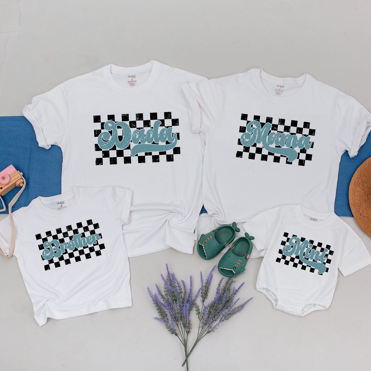 Checkered Mama Dad Mini Trendy Family Matching T shirt Checkered Retro Mama Dad Mini Family Tee Chec 170