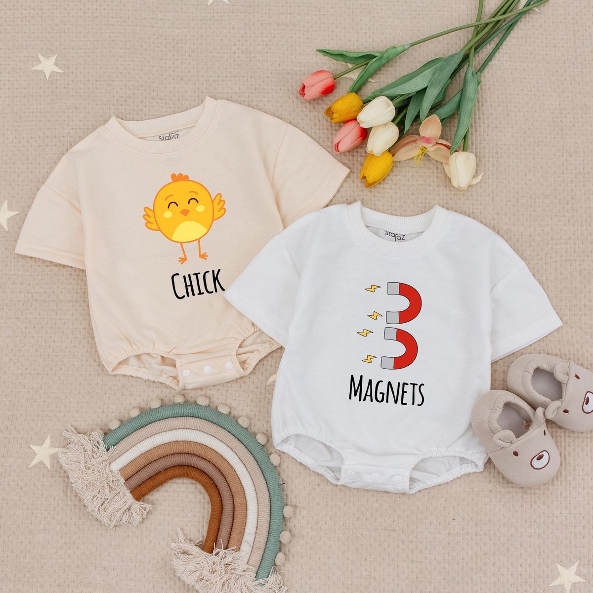 Chick Magnets Funny Twins Baby Romper Twin Chick Magnets Baby Bodysuit Cute Baby Boy Twins Twins Bab