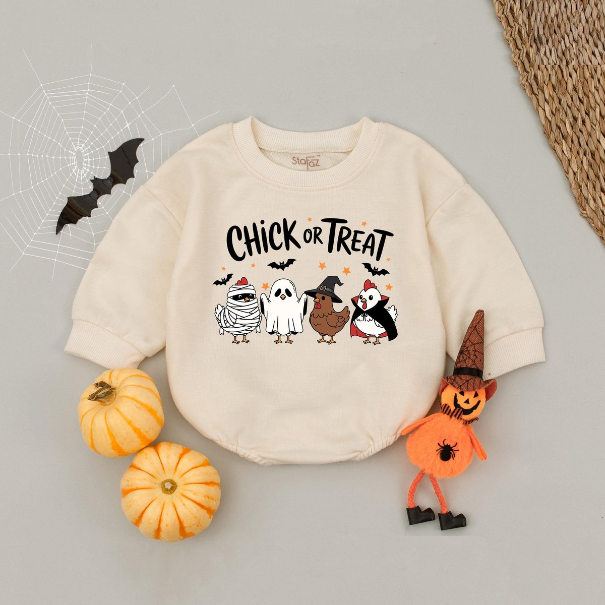 Chick Or Treat Halloween Baby Romper Spooky Chicken Halloween Ghost Outfits Fall Baby Girl 1st Hallo