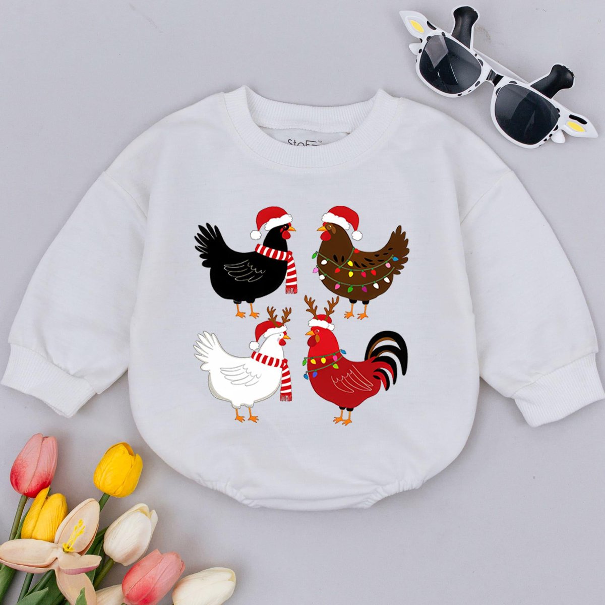 Chicken Christmas Baby Romper Baby First Christmas Baby Holiday Outfit Retro Christmas Baby Shower G 177