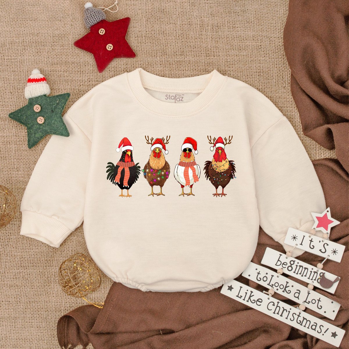 Chickens Xmas Baby Romper My First Christmas Christmas Bodysuit Baby Christmas OutfitOversized Long
