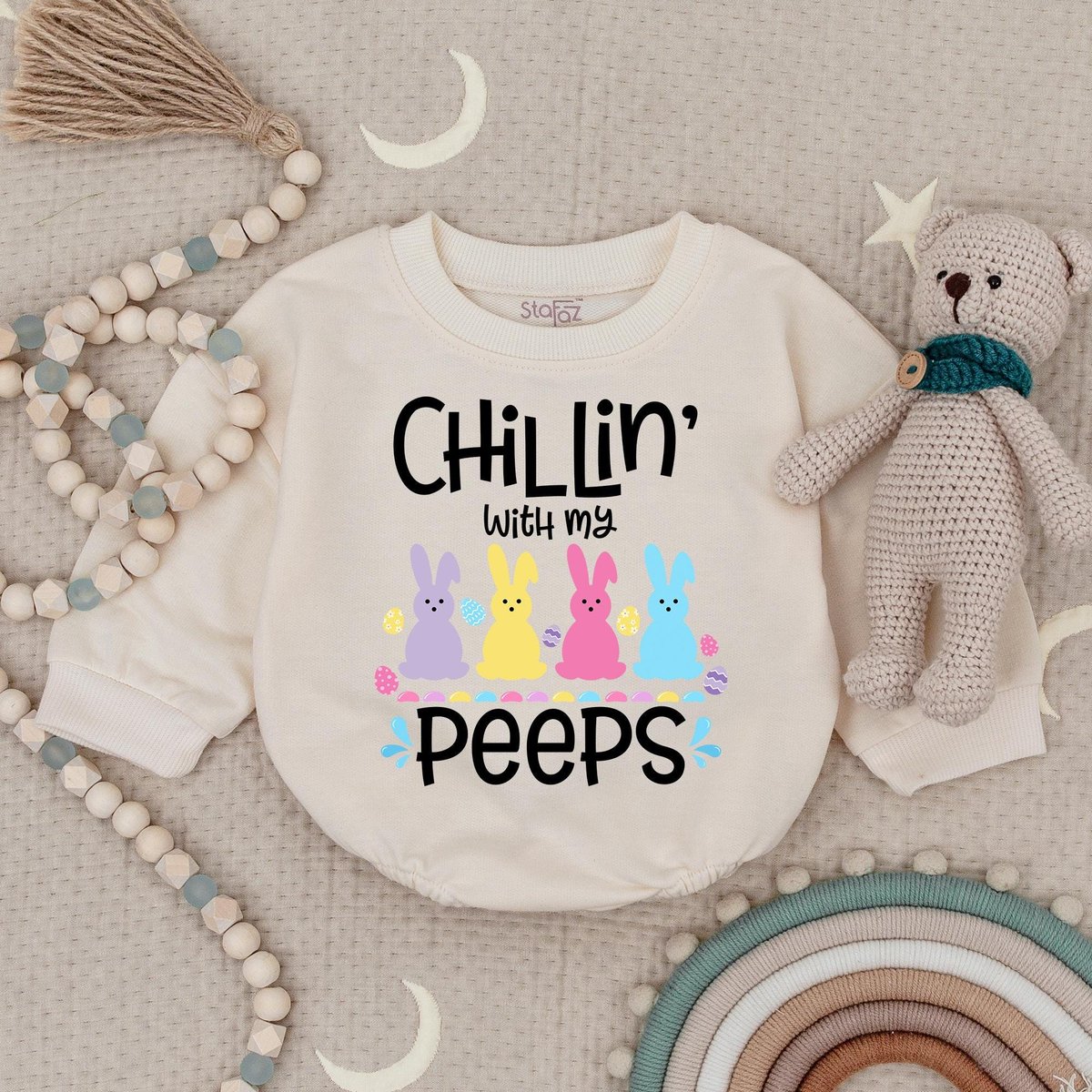 Chillin' With My Peeps Bodysuit Easter Peeps Bodysuit Funny Easter Baby Outfit Cute Easter Baby Gif