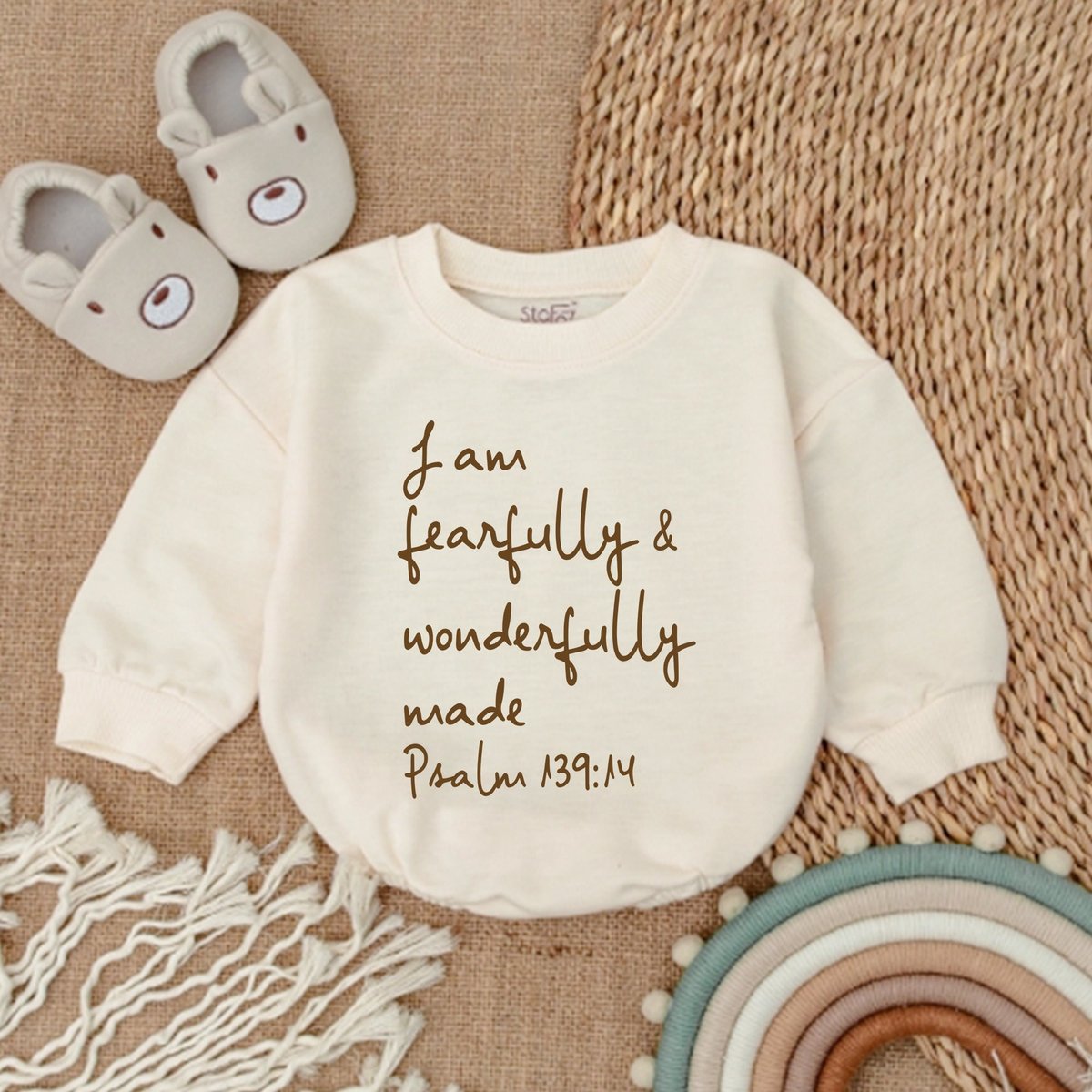 Christian Baby Bodysuit  I Am Fearfully and Wonderfully Made Jesus Romper Newborn Outfit Newborn C 167