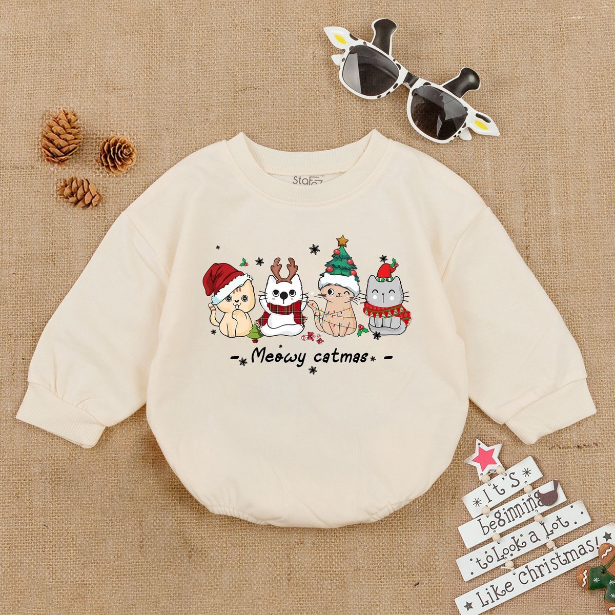 Christmas Baby Romper Cat Baby Bodysuit Baby Bubble Romper Christmas Outfit Christmas baby Outfit Ba
