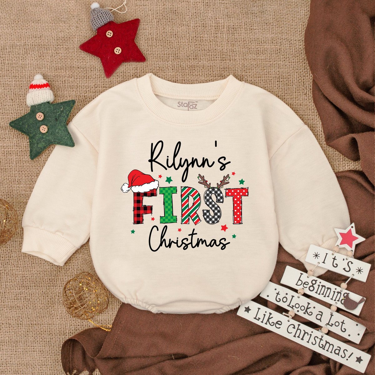 Christmas Baby Romper Custom My First Christmas Christmas BodysuitBaby Christmas OutfitOversized Lon