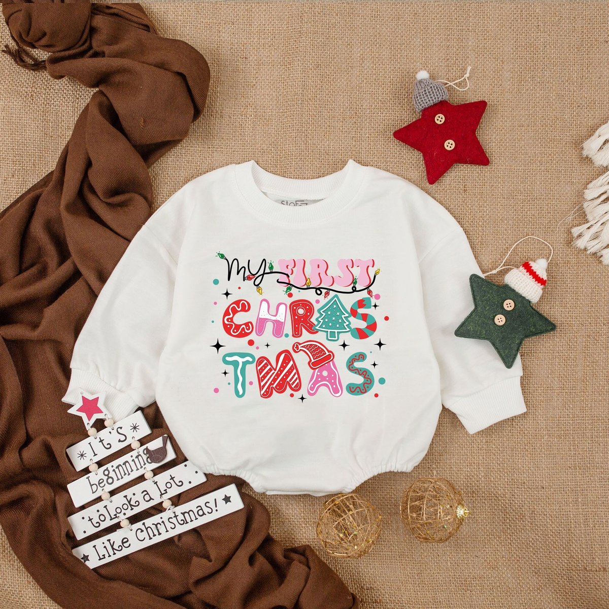 Christmas Baby Romper My First Christmas Christmas BodysuitBaby Christmas OutfitOversized Long Sleev