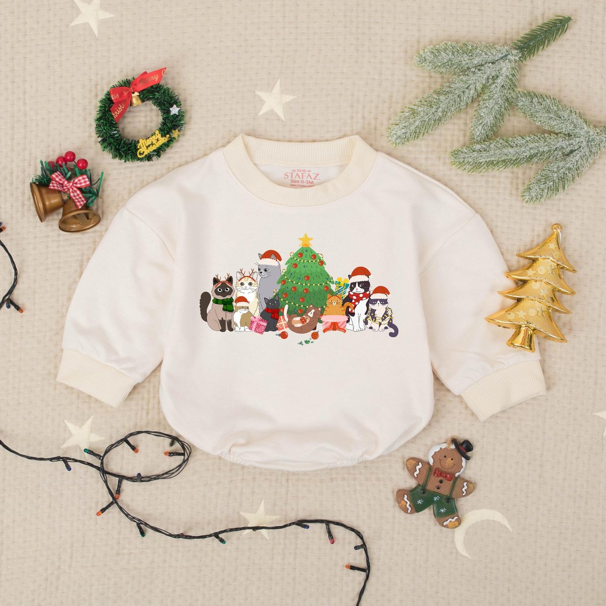 Christmas Cats Cute Bubble Romper Cat Lover Holiday Baby Romper Cute Christmas Gift for Cat Lover Ca