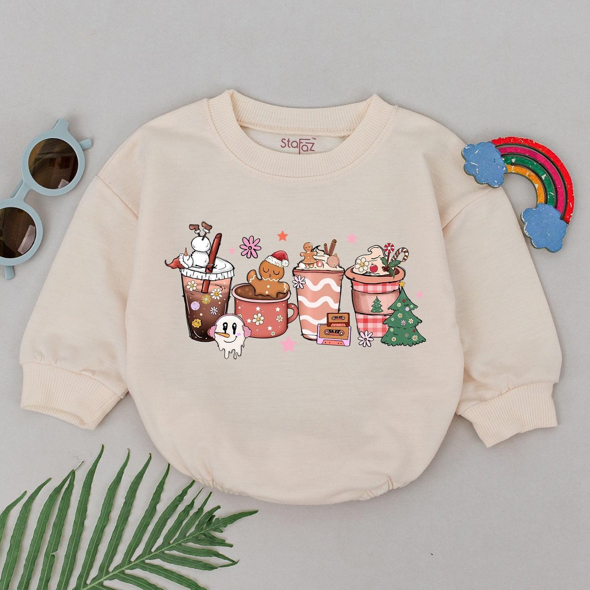 Christmas Coffee Cups Romper 1st Christmas Romper Baby Shower Gift Christmas Drink Outfits Newborn f