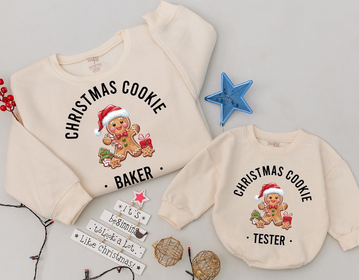 Christmas Cookie Baker and tester Sweatshirt Mom and Baby Matching Christmas Cookie Gingerbread Swea 181