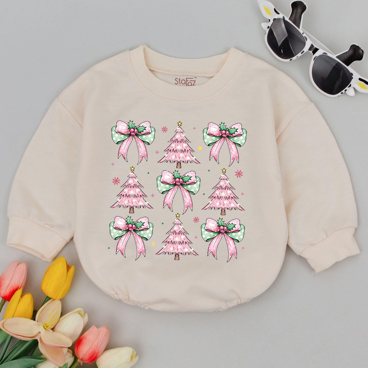 Christmas Coquette Christmas Tree Bow Baby Romper First Christmas Baby Holiday Outfit Retro Christma 177