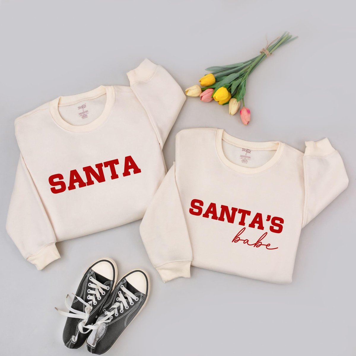Christmas Couple Santa Santa's Babe Sweatshirt Couple Matching Couples Sweater Holiday Couples His 181