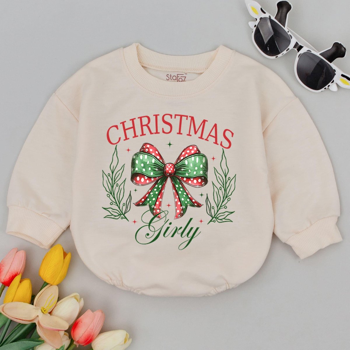 Christmas Girly Baby Romper Baby First Christmas Baby Girl Holiday Outfit Retro Christmas Baby Showe 177
