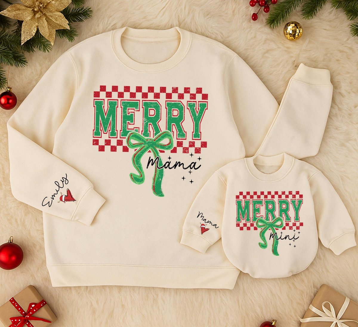 Christmas Mama Sweatshirt Mom And Baby Matching Family Sweater Daughter Kid Sweatshirt Merry mama mi 436
