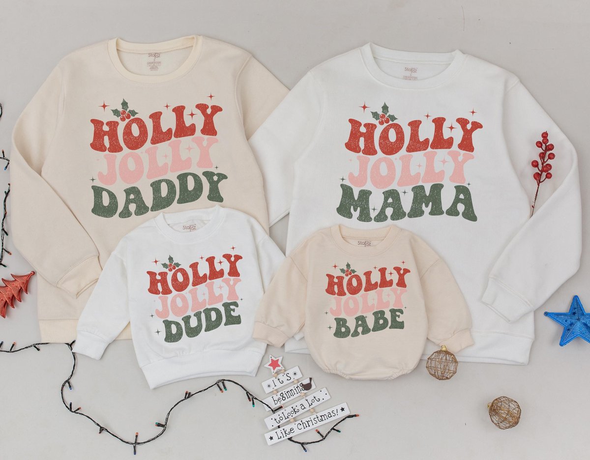 Christmas Matching Family Sweatshirt Holly Jolly dude Mommy and me outfit Funny Christmas 2024 Famil 180