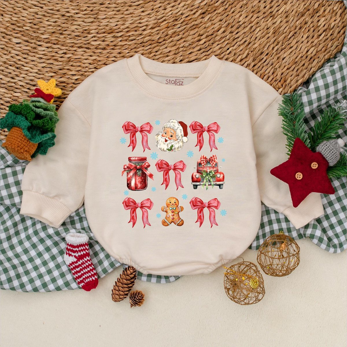 Christmas Red Bow Baby Romper Christmas Girly Bodysuit Baby Christmas Outfit First Christmas Outfit 179