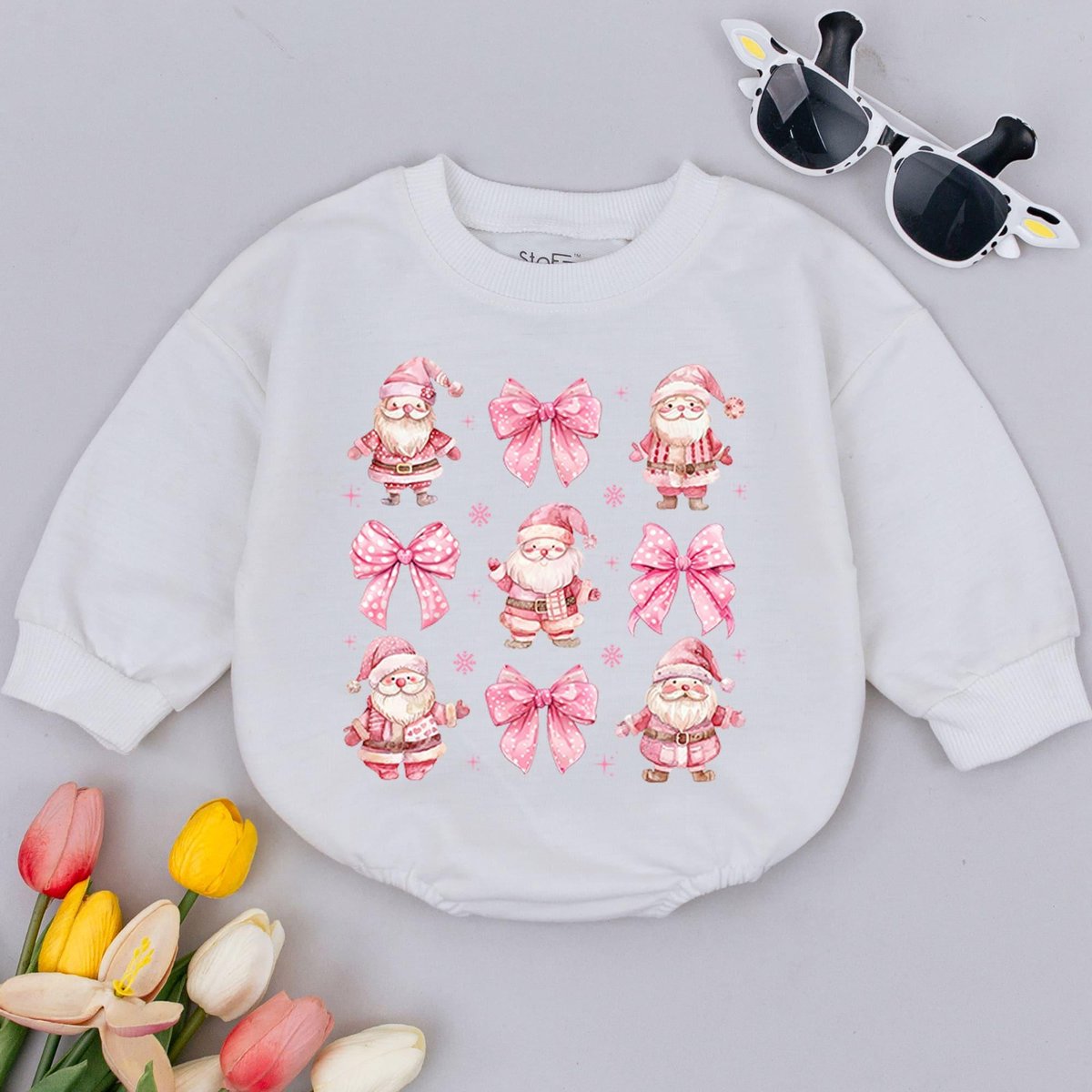 Christmas Santa Bows Baby Romper Baby First Christmas Baby Girl Holiday Outfit Retro Christmas Baby 176