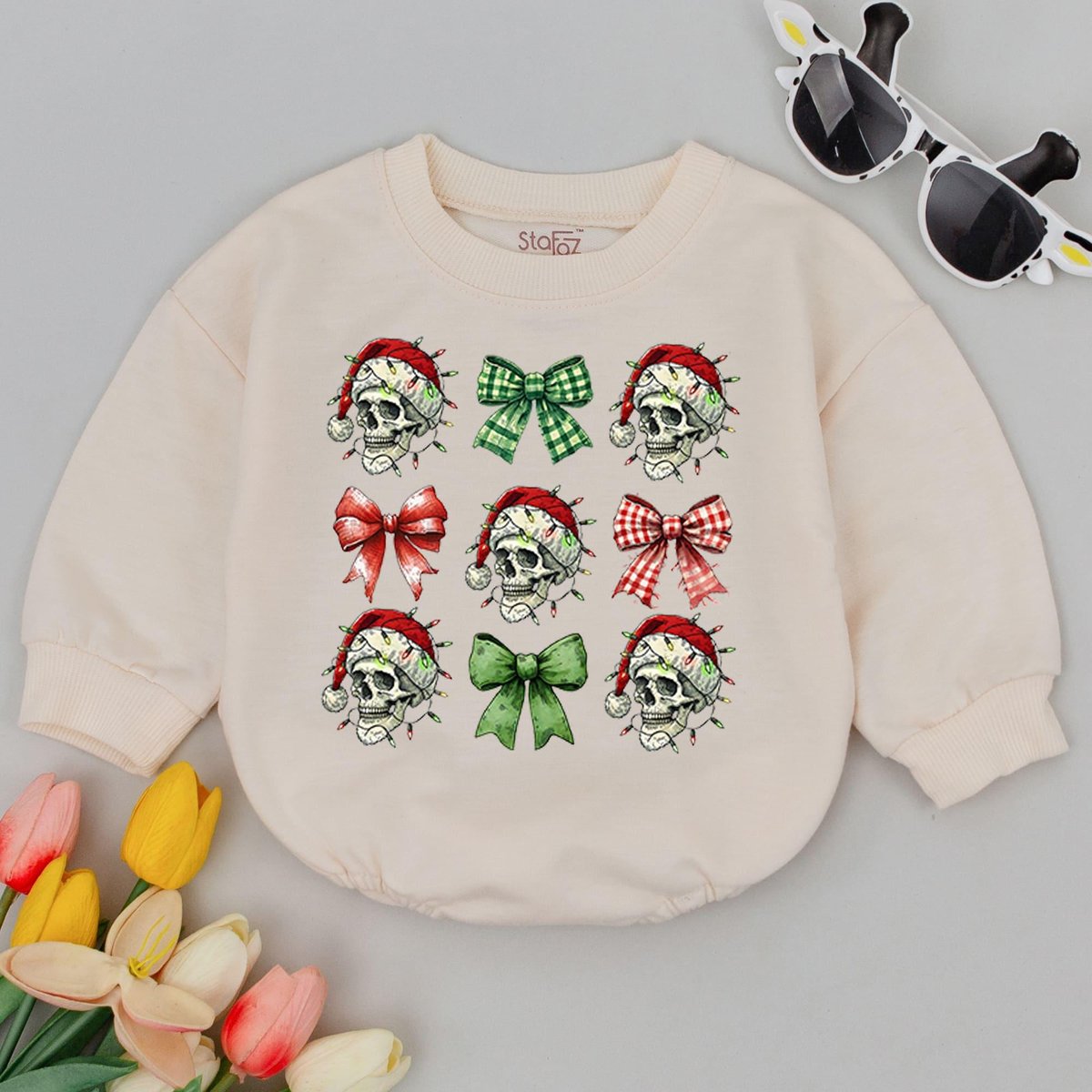 Christmas Skeletons Bows Baby Romper Baby First Christmas Baby Holiday Outfit Retro Christmas Baby S 177