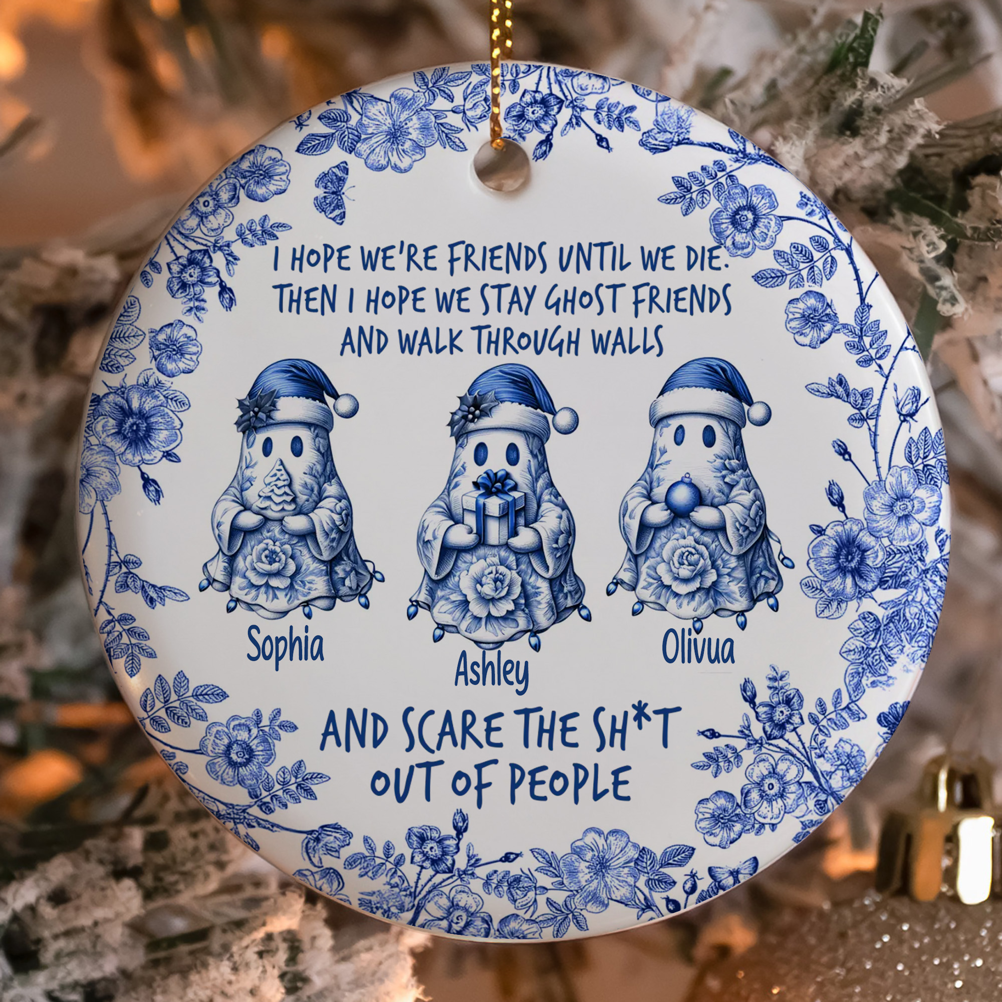 Personalized Ghost Friends Ornament  Ceramic Funny Bestie Keepsake  Christmas Gift for Friends-COR-EPBGO