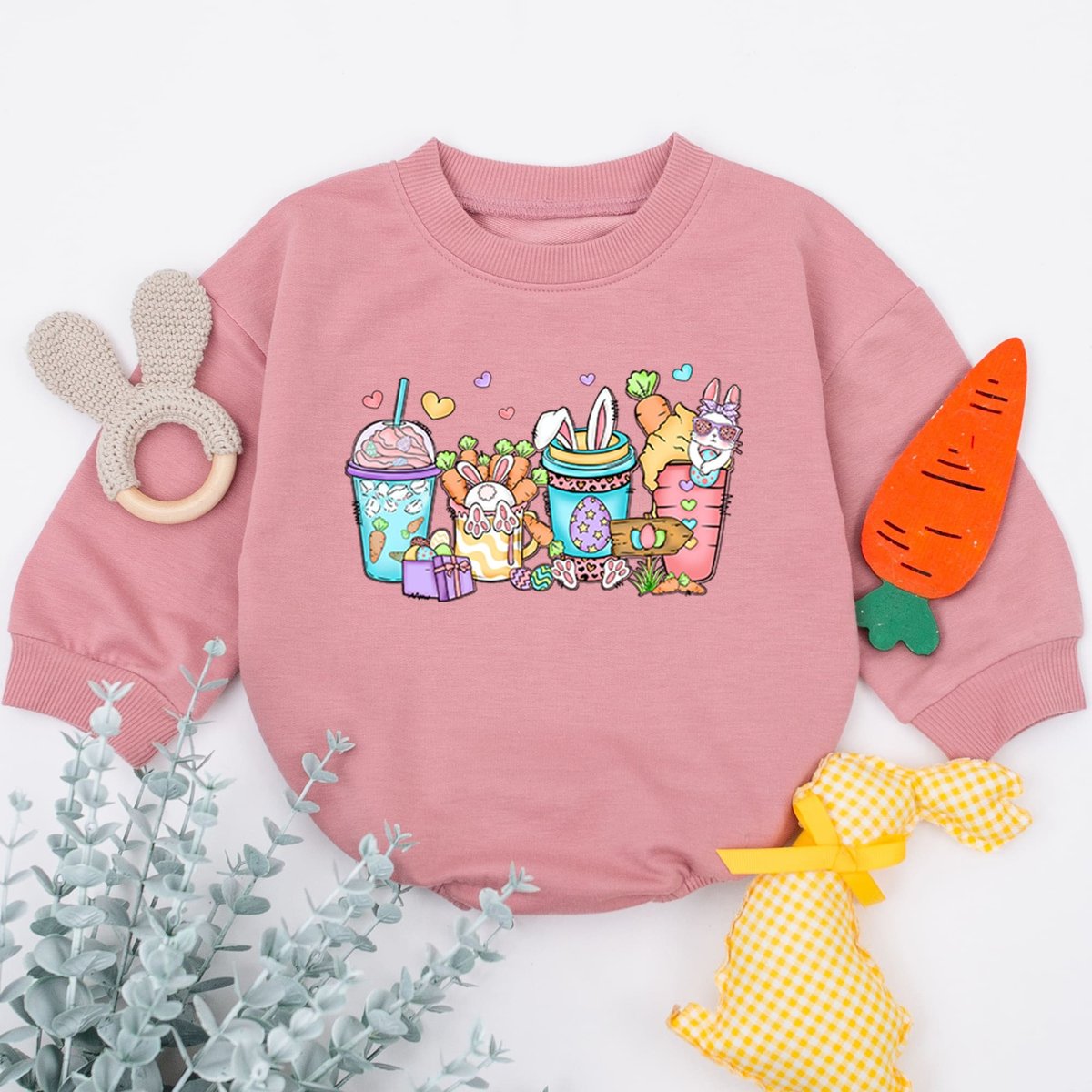 Coffee Easter Baby Romper Bunny Baby Sleepsuit Easter Day Baby Gift Easter Baby Bodysuit Baby Shower 166