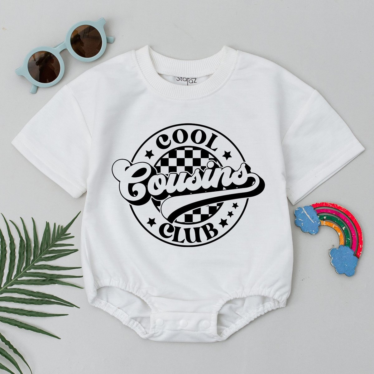 Cool Cousins Club Short Sleeve Romper Cousin Crew Romper Retro Kid Outfit Natural Infant Baby Shower