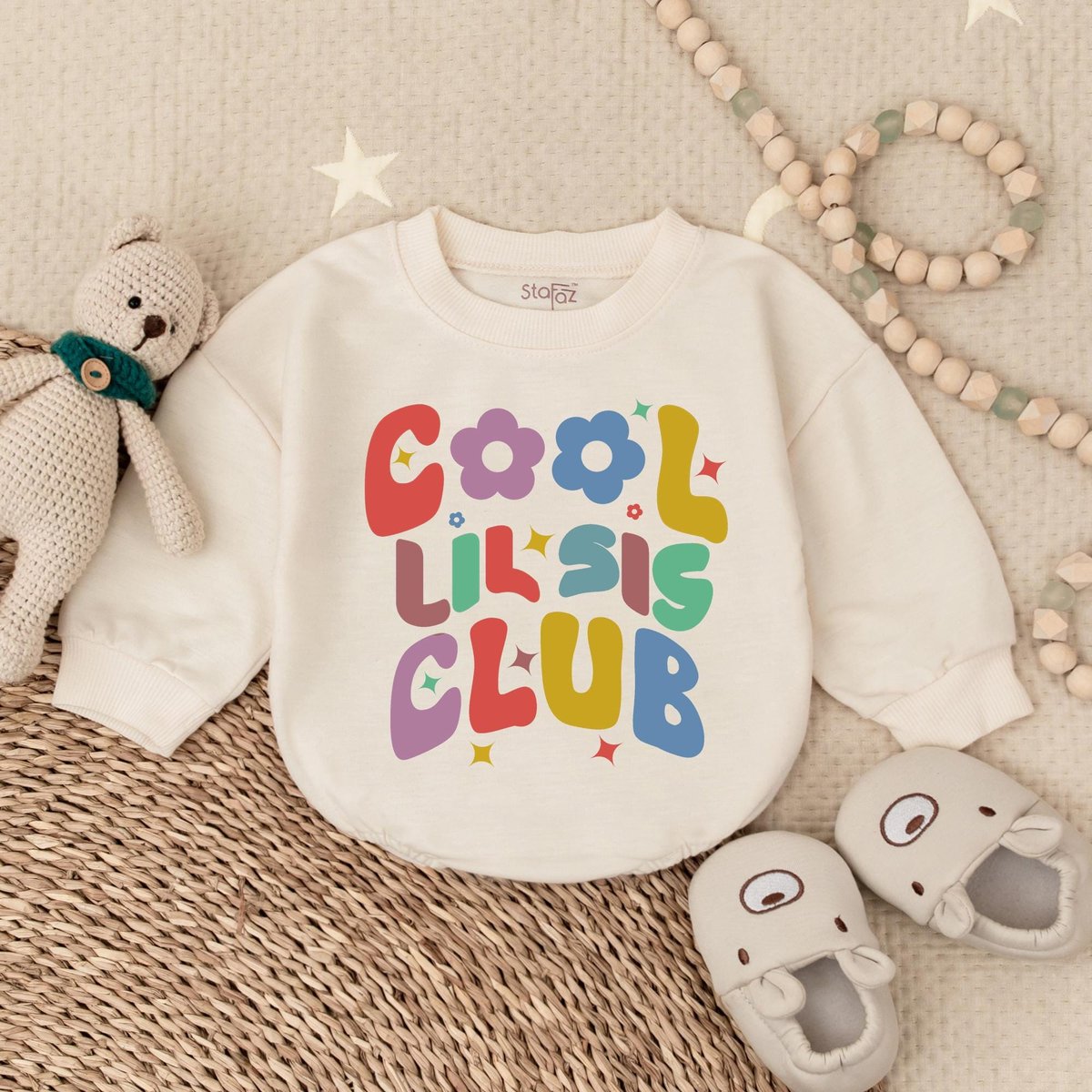 Cool Lil Sis Club Baby Romper Little Sister Clothes Floral Clothes Birthday Gift For Lil Sister Sibl