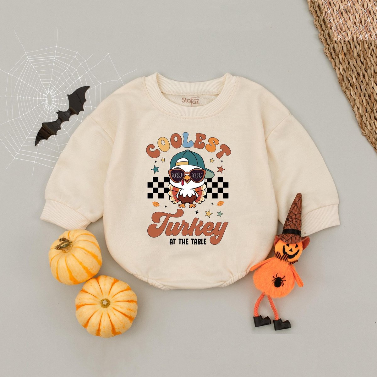 Coolest Turkey At The Table Baby Romper Funny Thanksgiving Baby Outfit Cute Fall Babysuit First Than