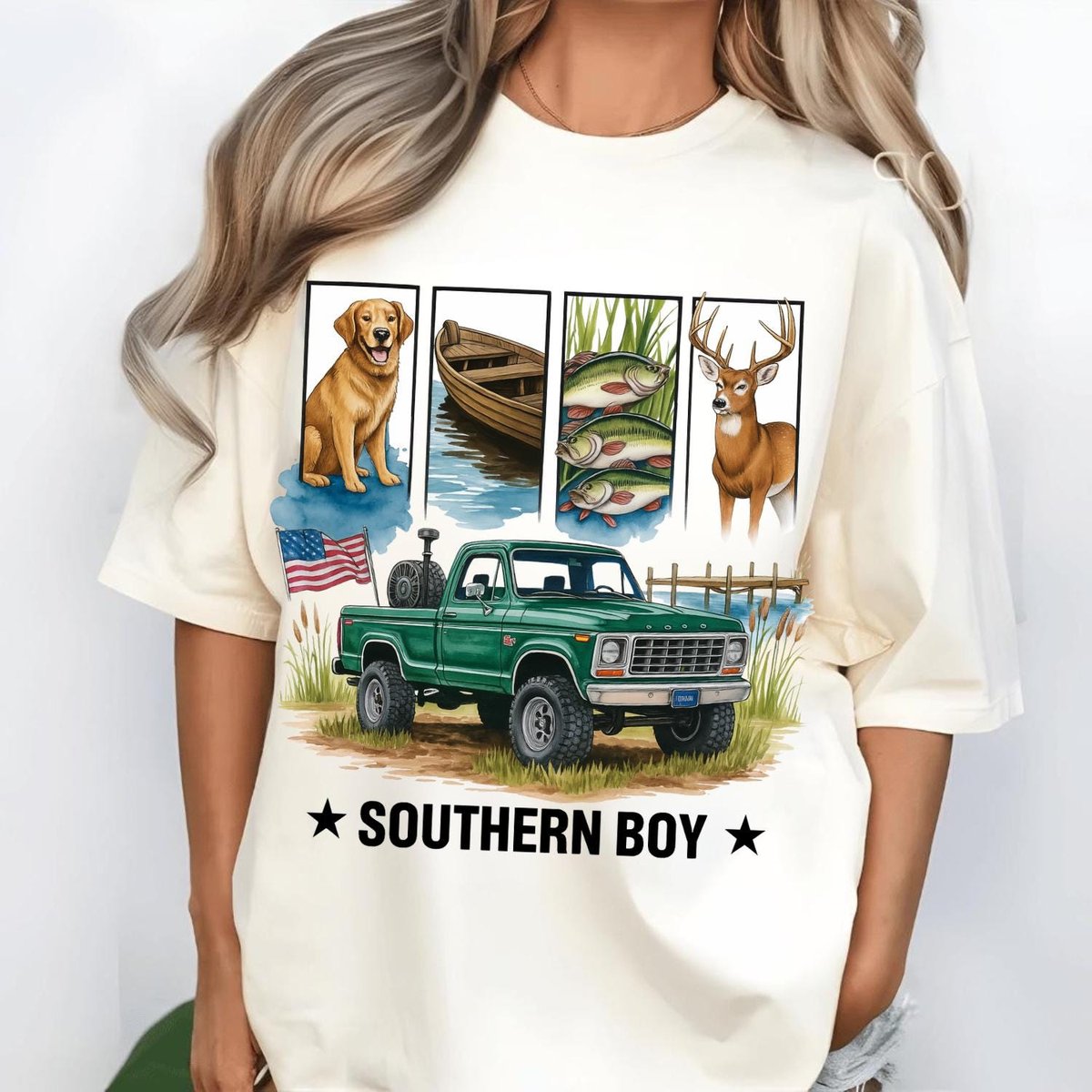 Country Life Southern Boy PNG Rustic Fishing Deer Dog Truck Graphic for Sublimation Craft Projects 434