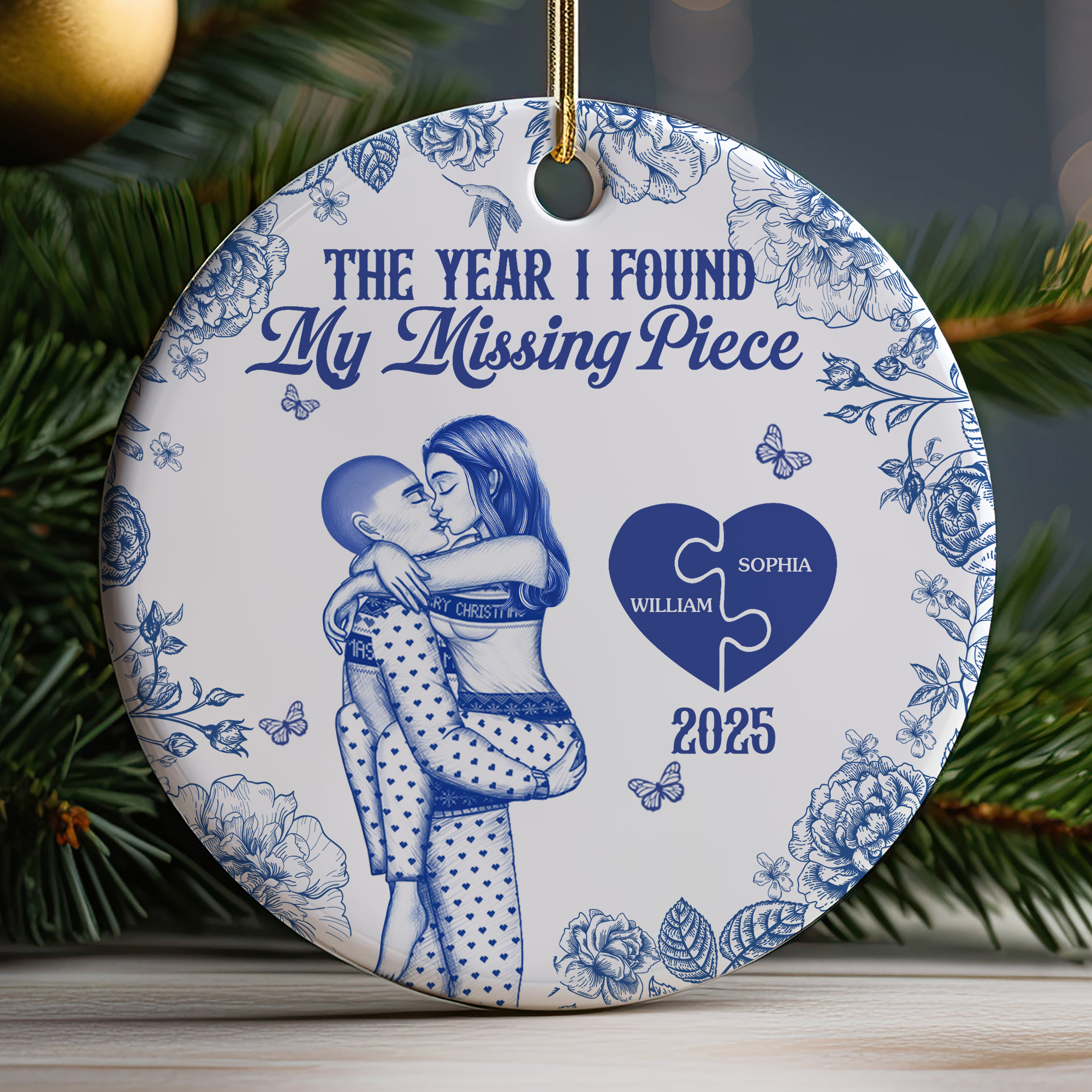 Personalized Missing Piece Couple Ornament  Ceramic Romantic Keepsake  Christmas Gift for HimHer-COR-VQU77