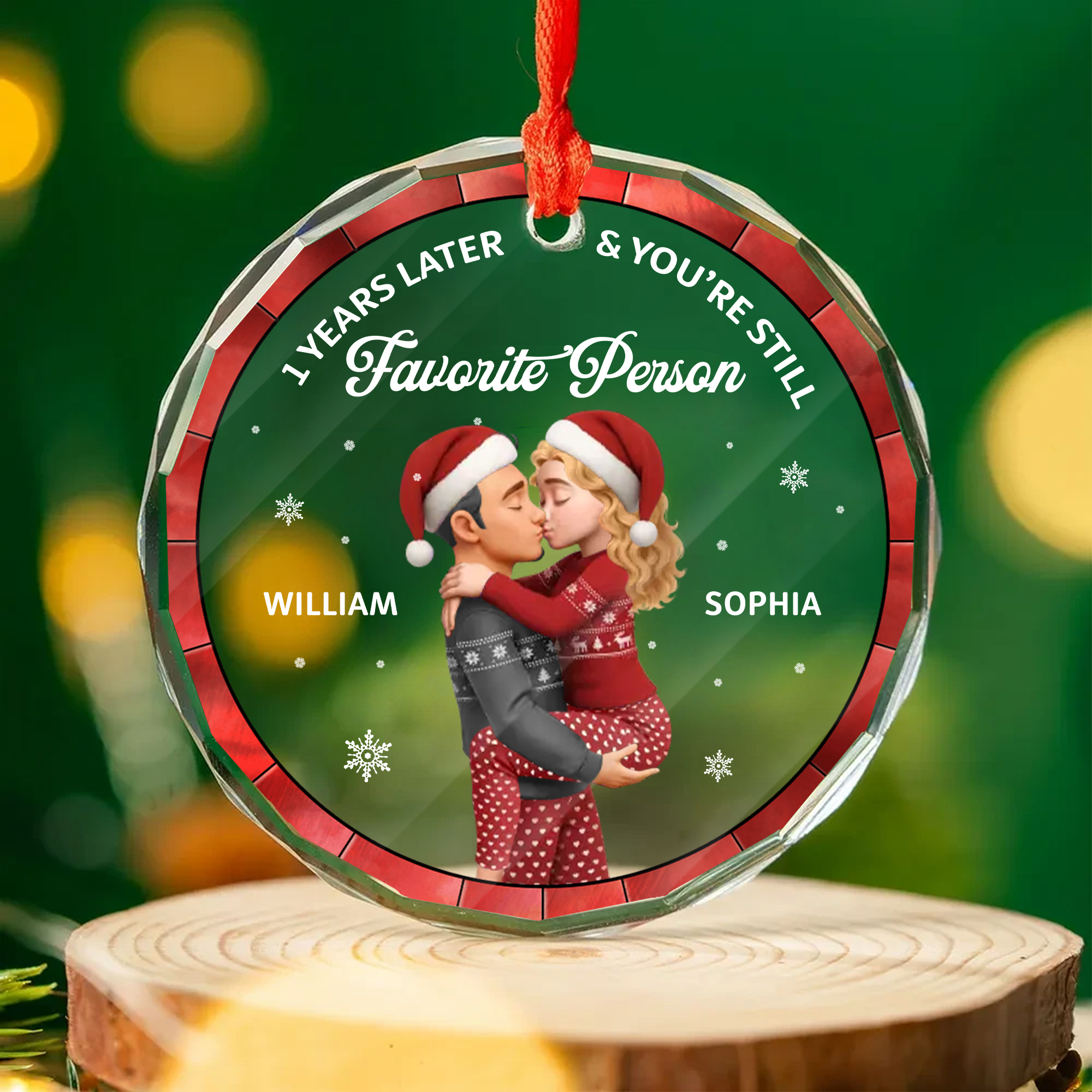 Personalized Couple Anniversary Ornament - Faceted Glass Style - Christmas Gift for Husband, Wife, Boyfriend-GLO-ZH1AD