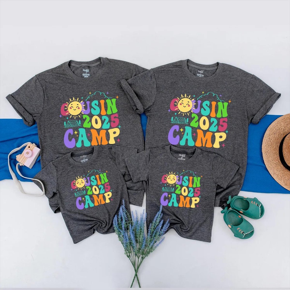 Cousin Camp 2025 Matching Shirts Cousin Crew 2025 Family Reunion Tees Colorful Summer Camp Outfit Gi 431