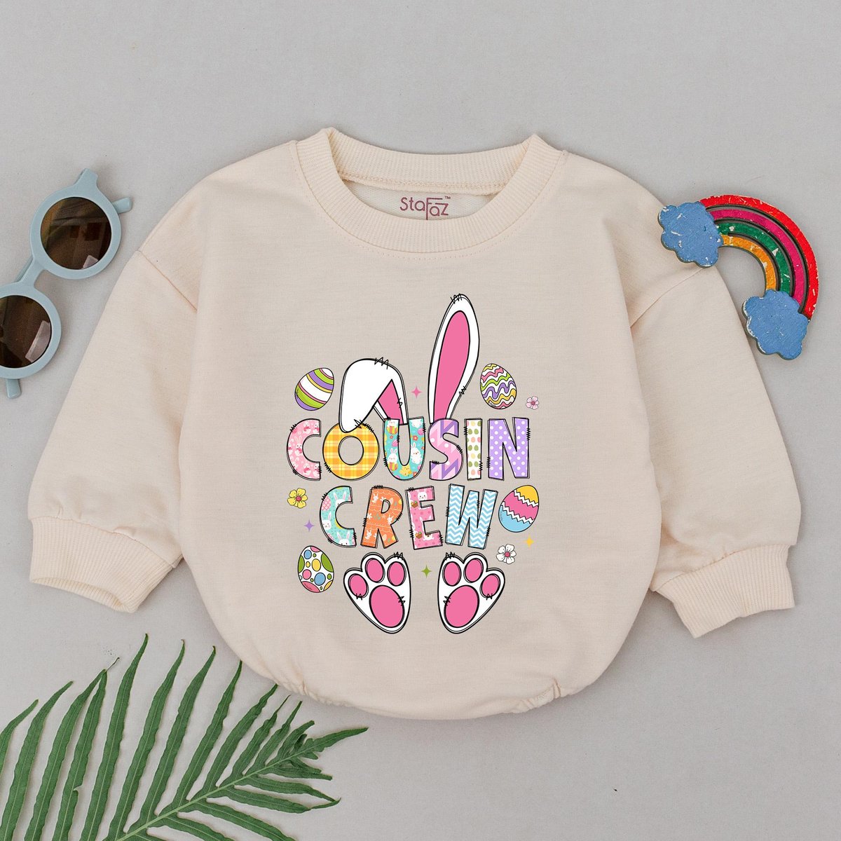 Cousin Crew Baby Romper Retro Easter Day Romper Little Bunny Bodysuit First Easter Outfit Baby Showe
