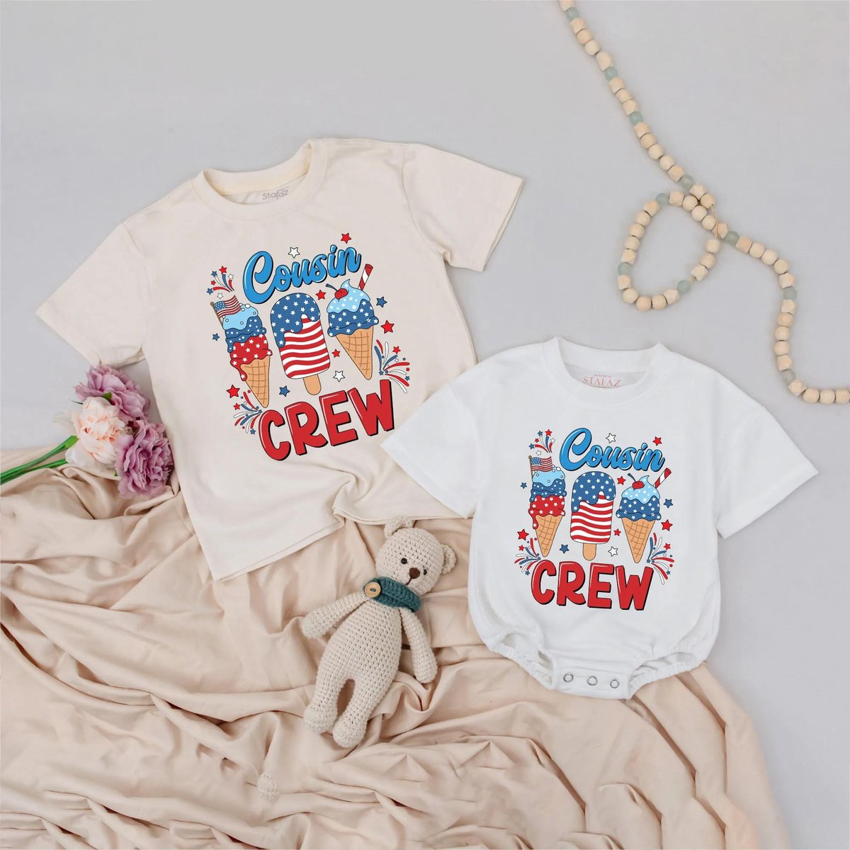 Cousin Crew Matching Sibling Outfits Patriotic 4th of July Baby and Toddler Shirts Red White Blue Co 431