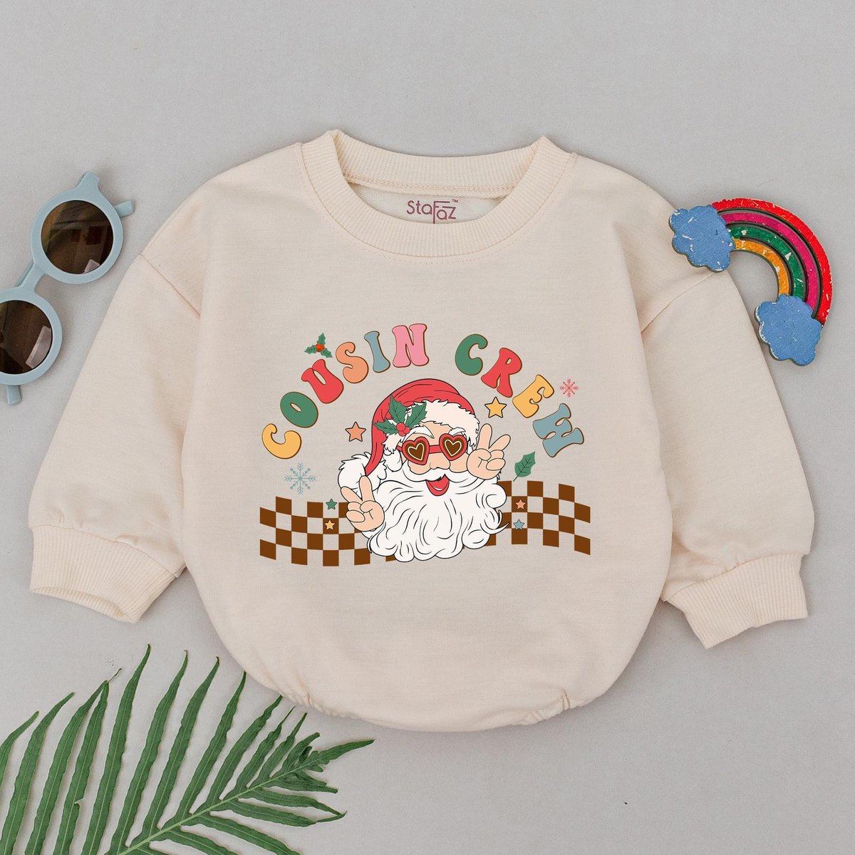 Cousins Crew Christmas Romper Retro Cousin Crew Bodysuit Cousin Besties Outfit 1st Christmas Romper
