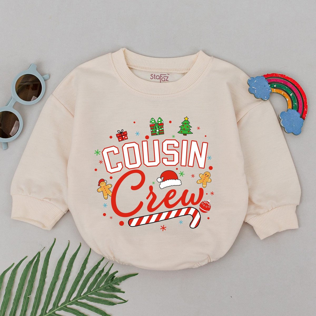 Cousins Crew Christmas Romper Retro Cousin Crew Bodysuit Cousin Besties Outfit 1st Christmas Romper