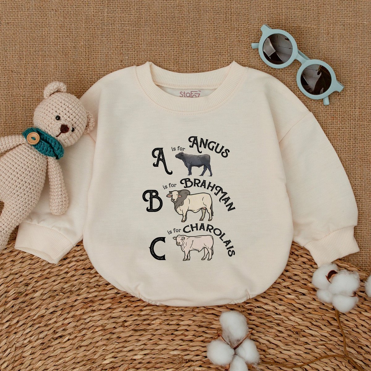 Cow Alphabet Romper Cute Farm Animal Cow Baby Bodysuit Cow Species Romper Western Baby Gift Newborn 171