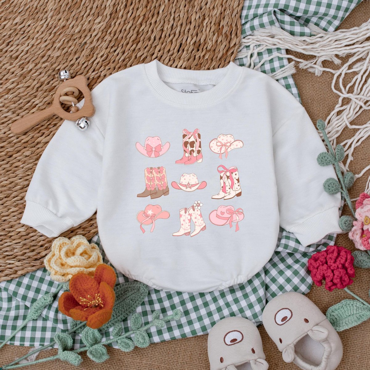 Cowgirl Boots Romper Western Boots Baby Bodysuit Girl Rodeo Outfit Western Baby Gift Newborn Bubble 184